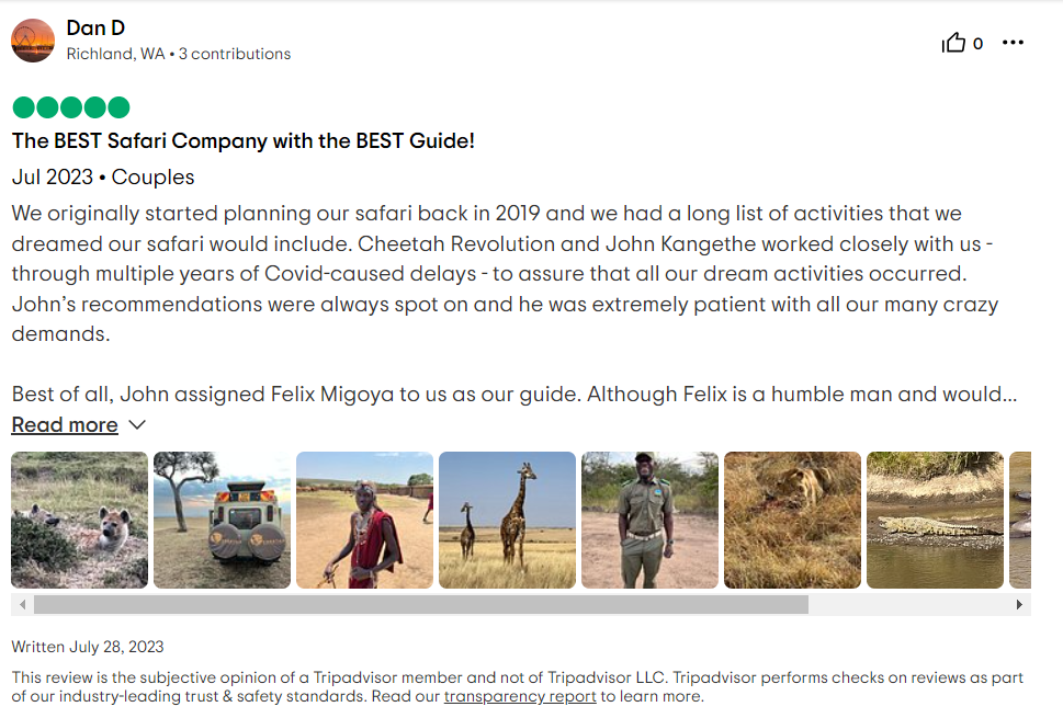 Cheetah Safaris Trip Advisor Review